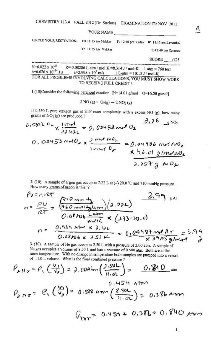 CHEM 113.4 Exam 3 - Fall 2012