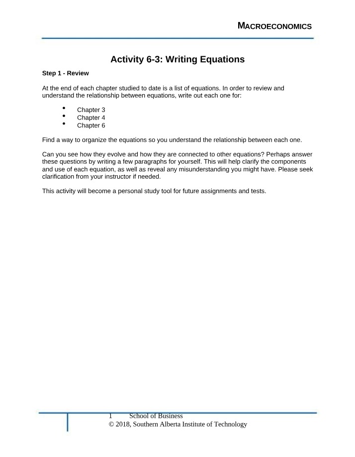 Writing Equations - Activity 6-3