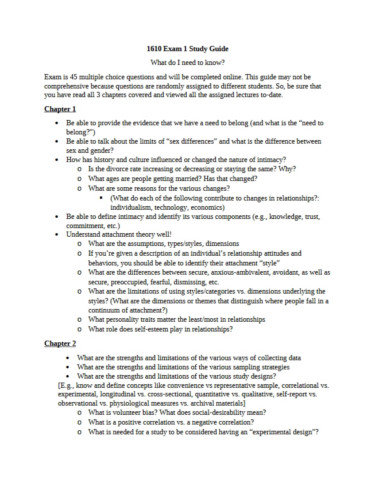 Study Guide for First Exam