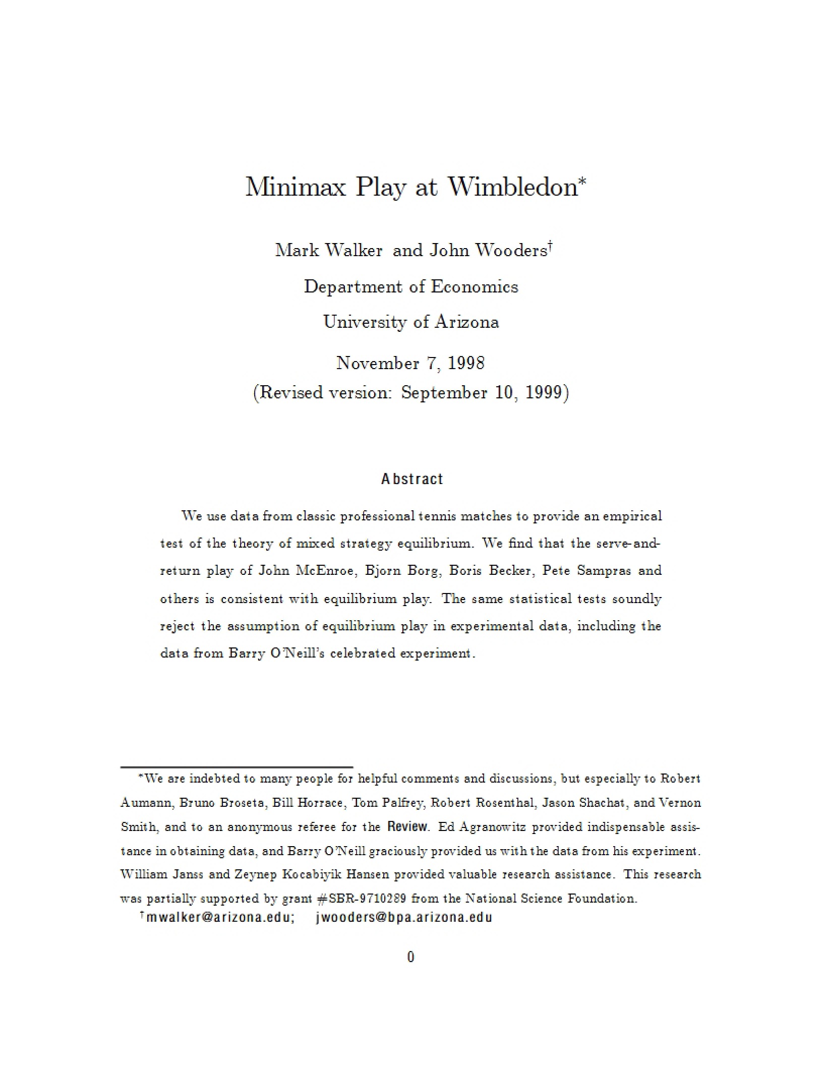 Wimbledon Minimax Play