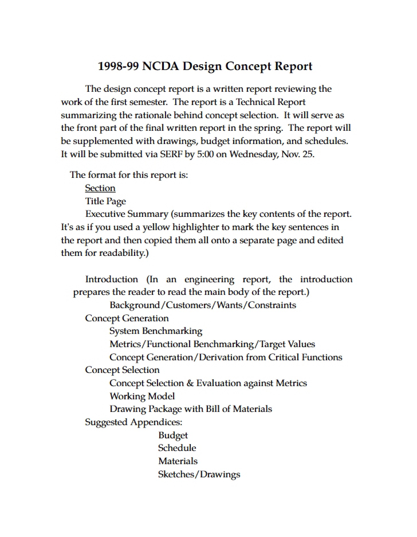 Design Concept Report (NCDA 98-99)