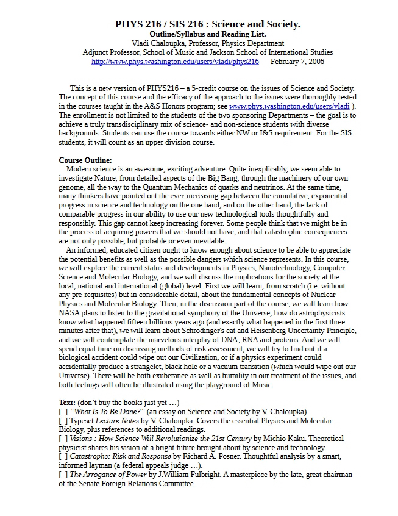 Class Syllabus - PHYS 216