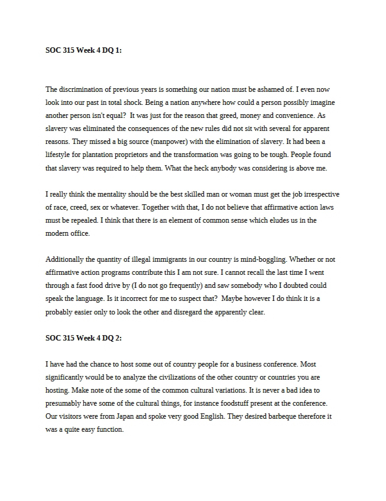 Discussion Topic One for Week Four