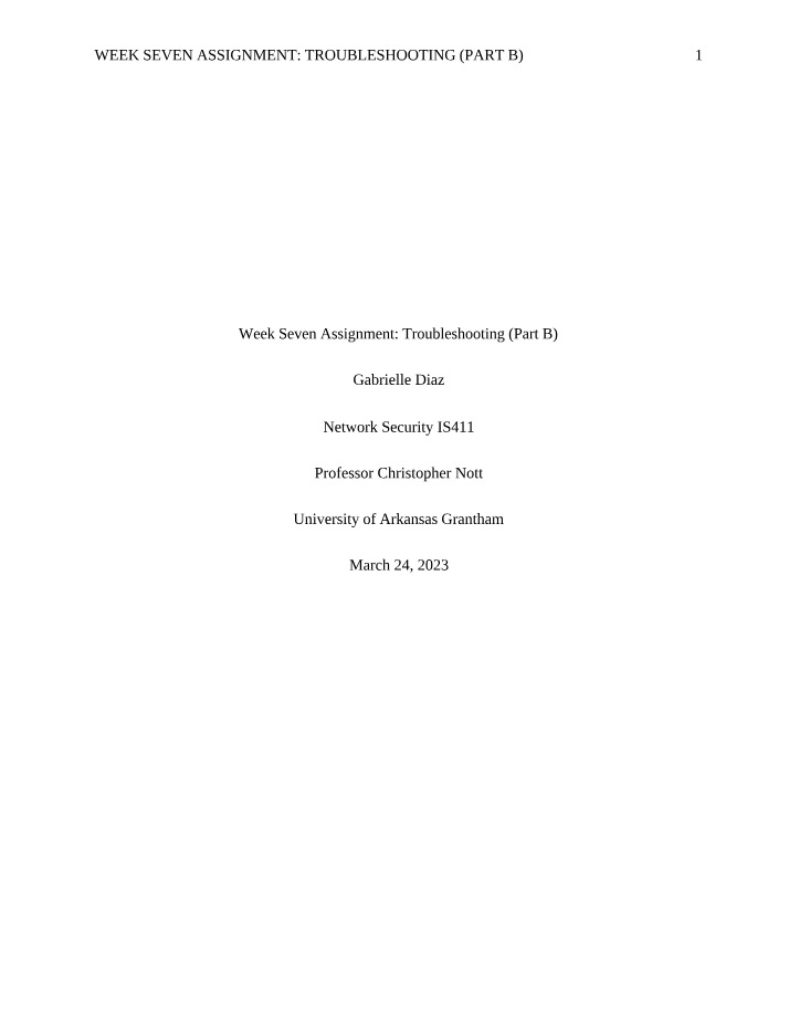 Troubleshooting (Part B) - Week Seven Assignment