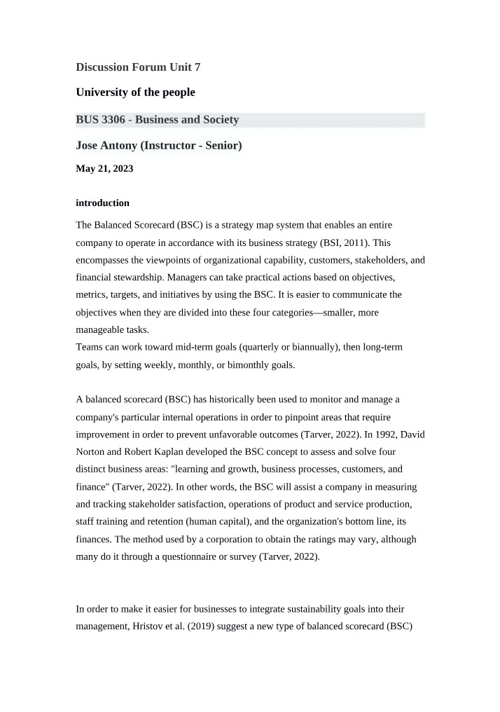 Unit 7 Discussion Forum - Business and Society