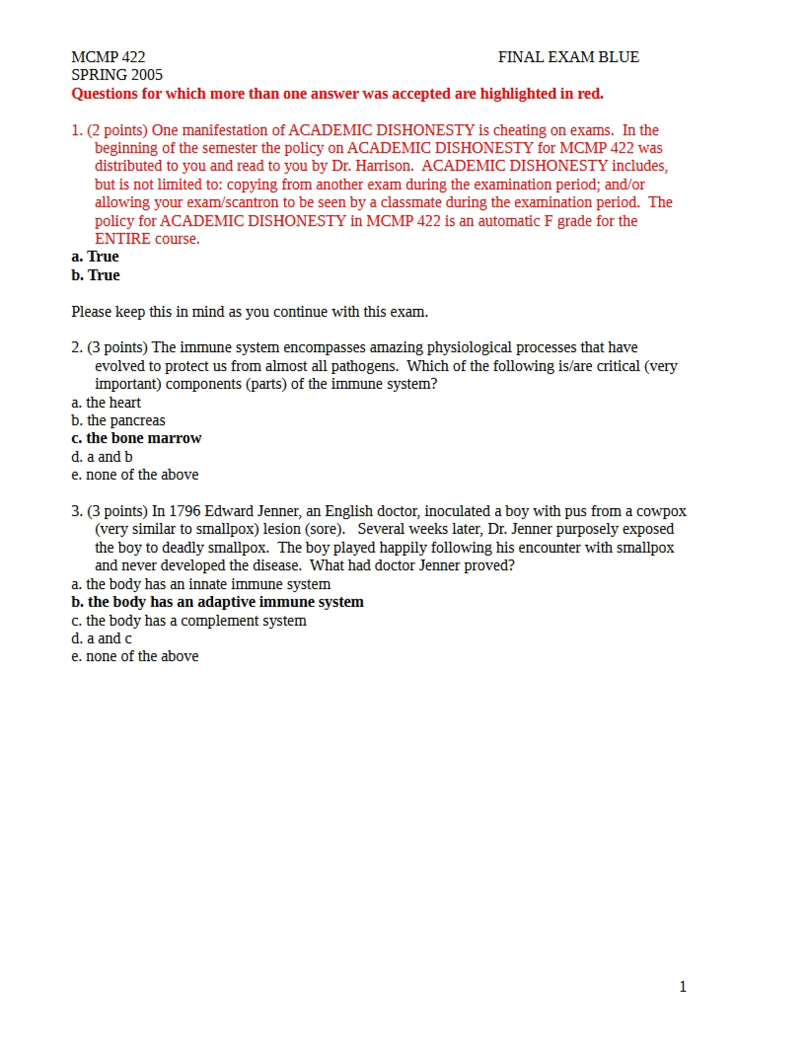 Blue Version of Final Exam
