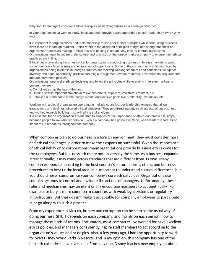 Ethical Principles in Foreign Business - Challenges and Importance