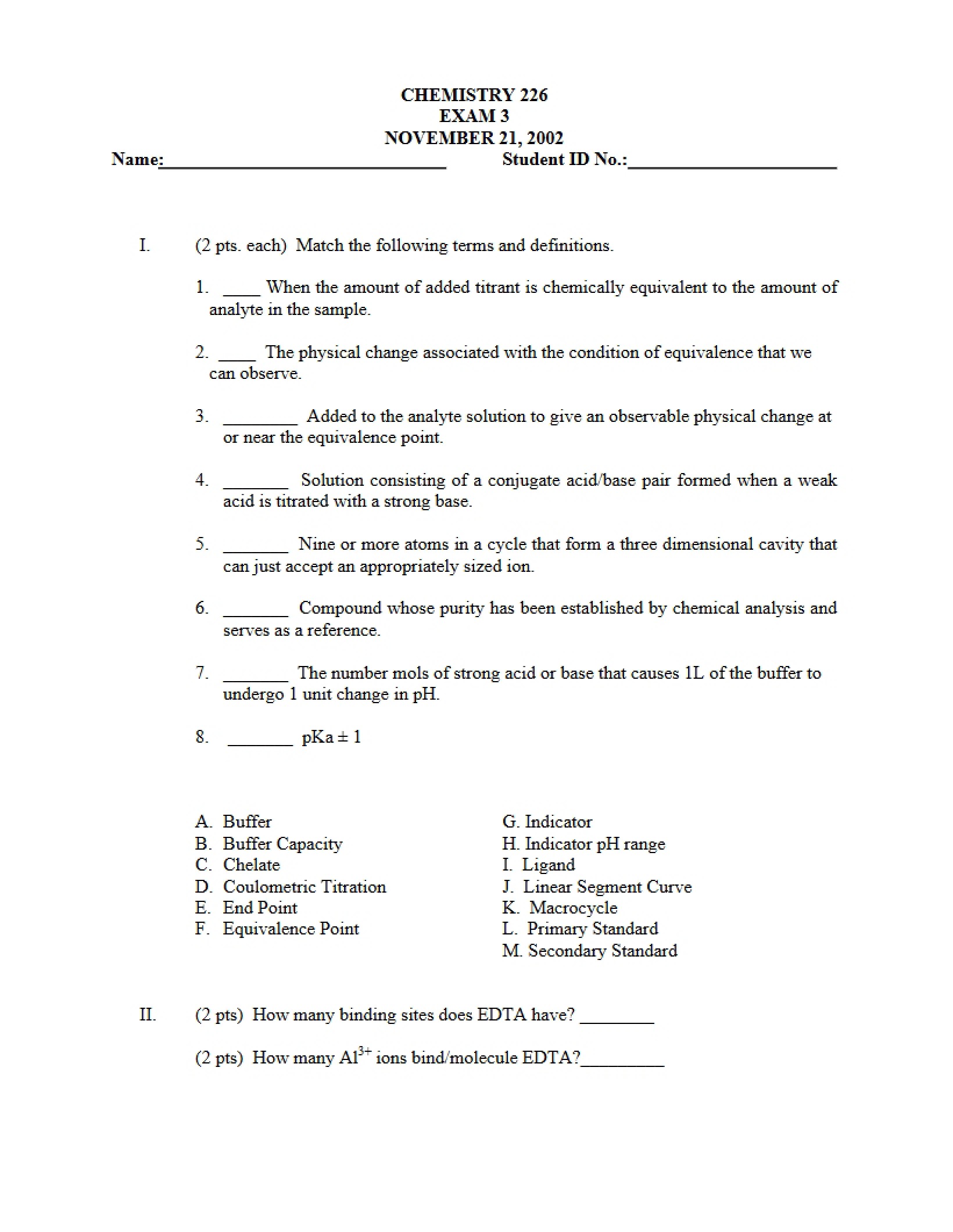 Exam Three Chemistry 226