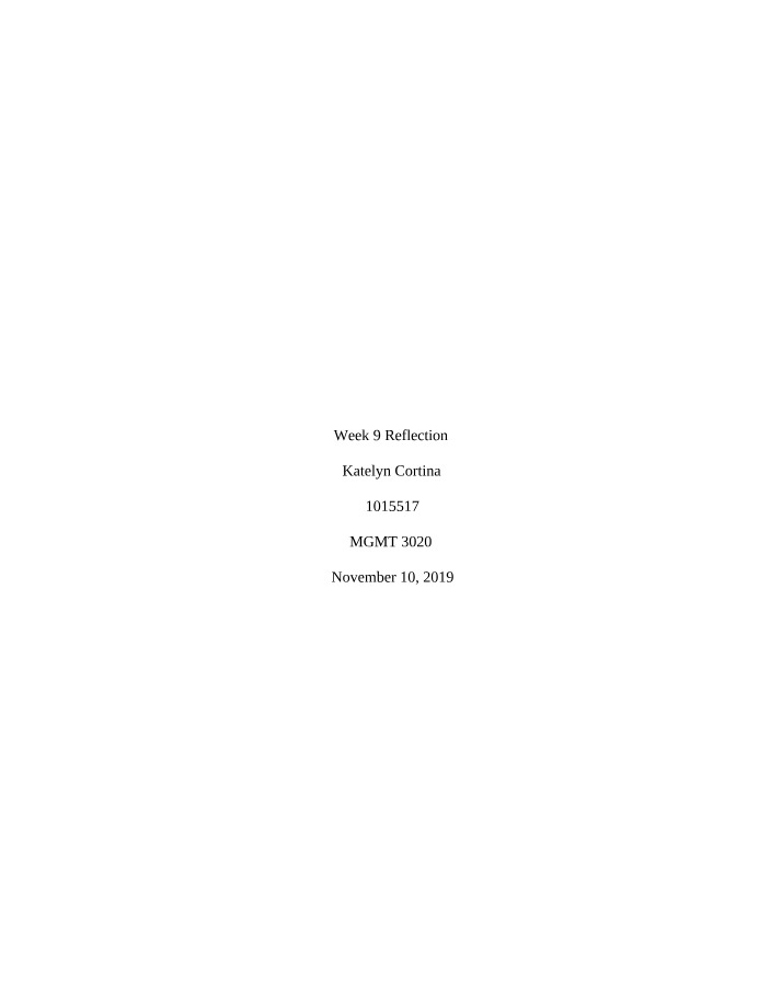 Week 9 Reflection Entry