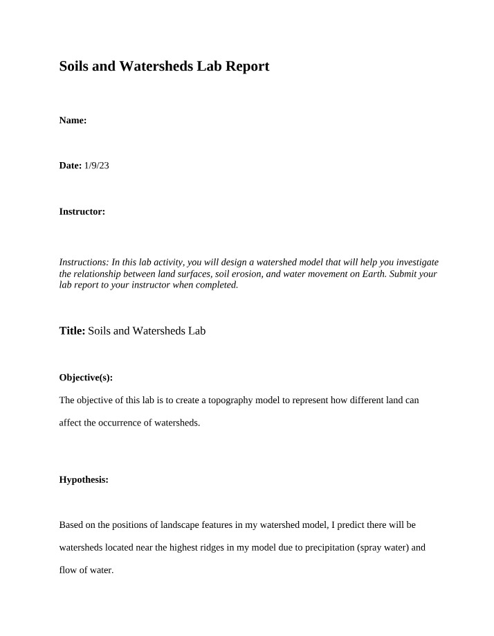 Soils and Watersheds Lab Report Version A