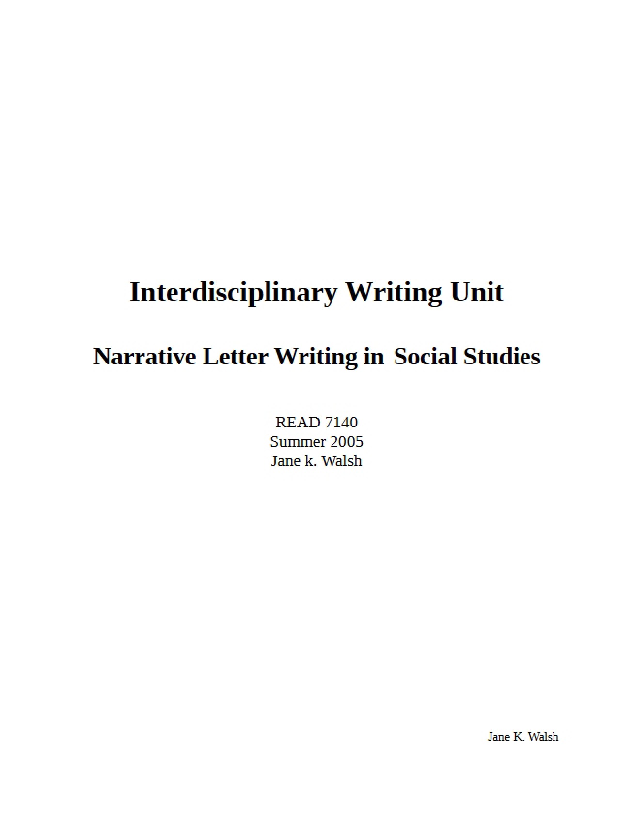 Social Studies Narrative Letter Writing