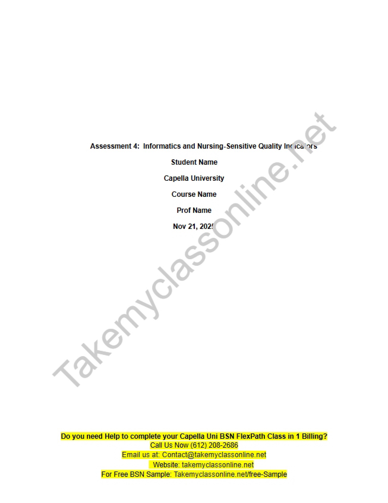 Nursing-Sensitive Quality Indicators with Informatics (Assessment 4)