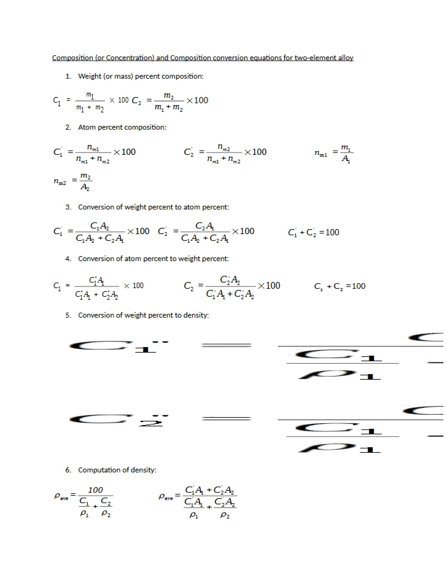 Two-Element Alloy Composition Equations