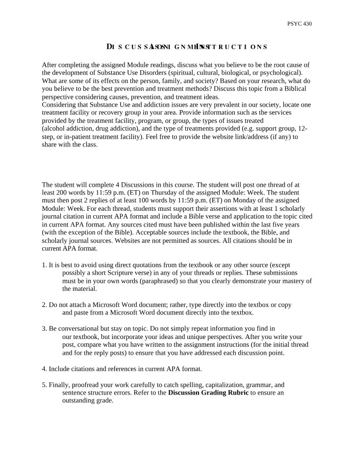 PSYC 430 Discussion Instructions
