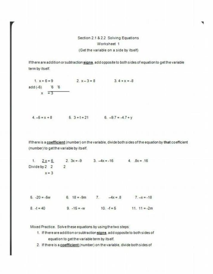 Worksheet 1 - Solving Equations