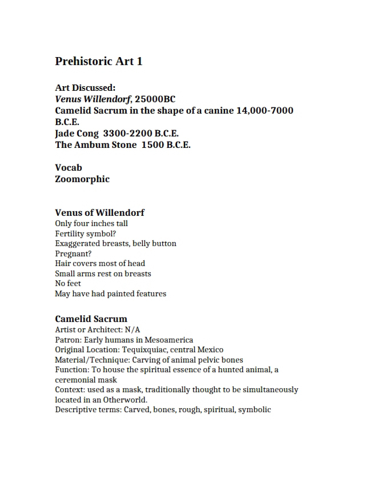 First Part of a Lecture on Prehistoric Art