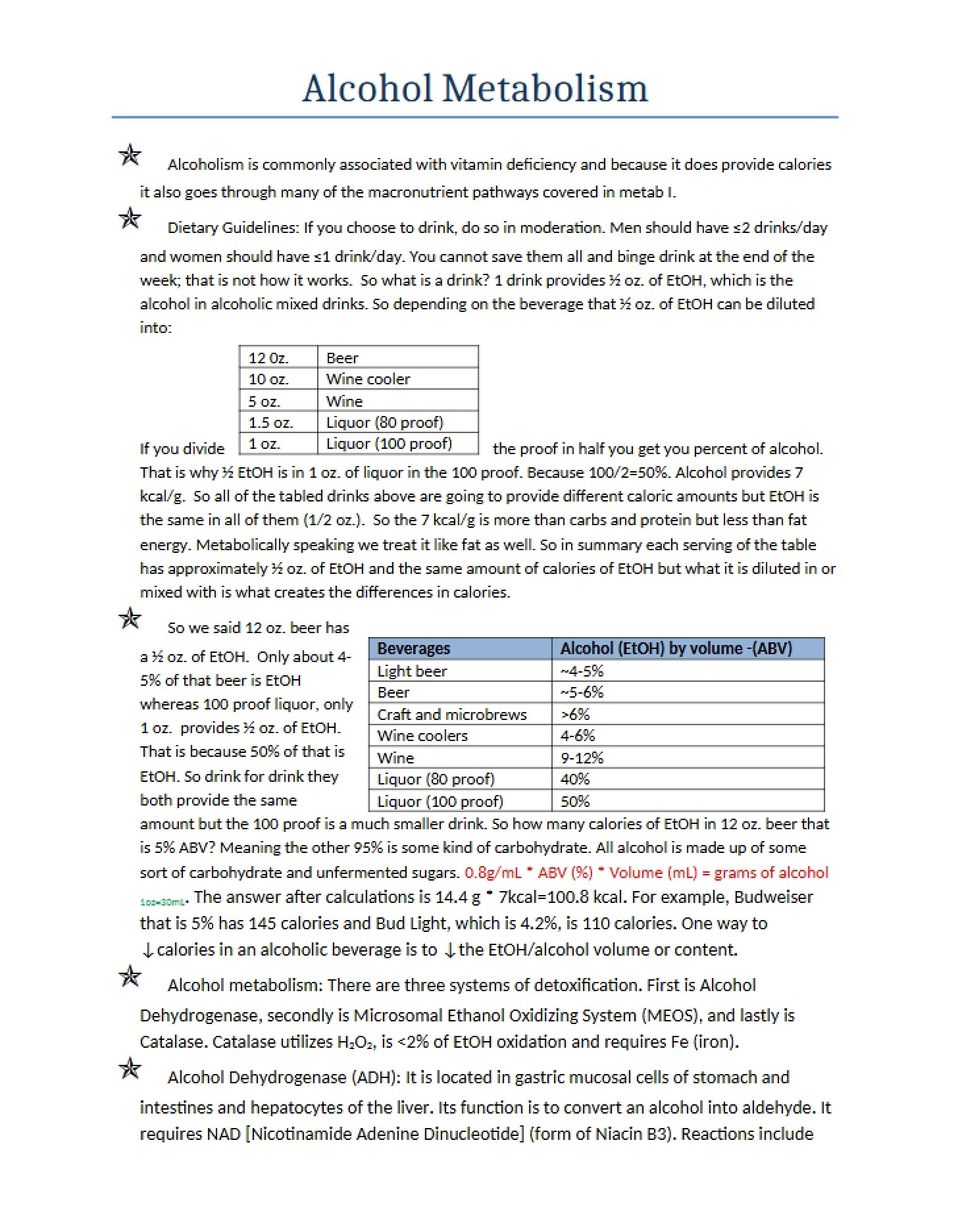 Ethanol Processing in the Body