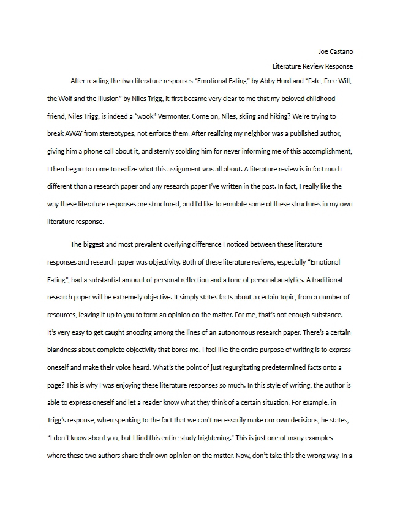 Literature Review Response