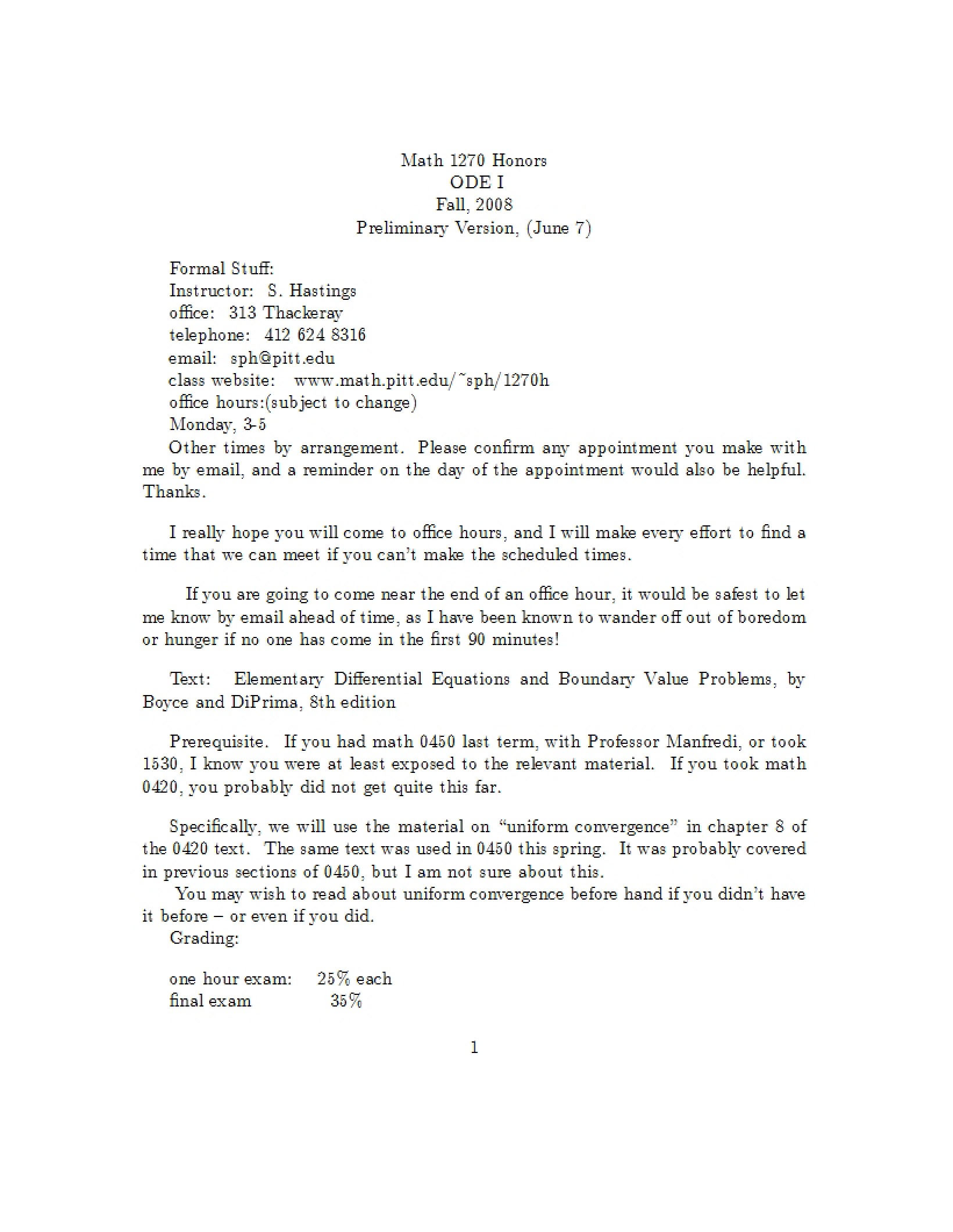 Differential Equations Syllabus