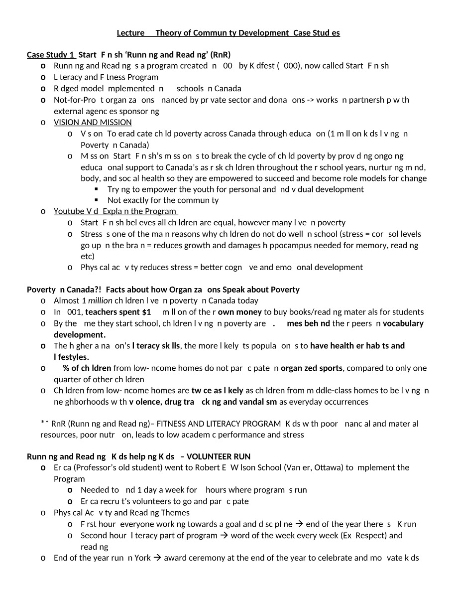Theory of Community Development - Lecture 5 Case Studies