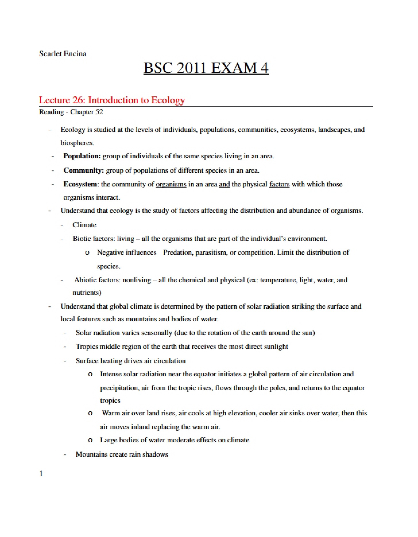 Ecology Introduction (Lecture 26)
