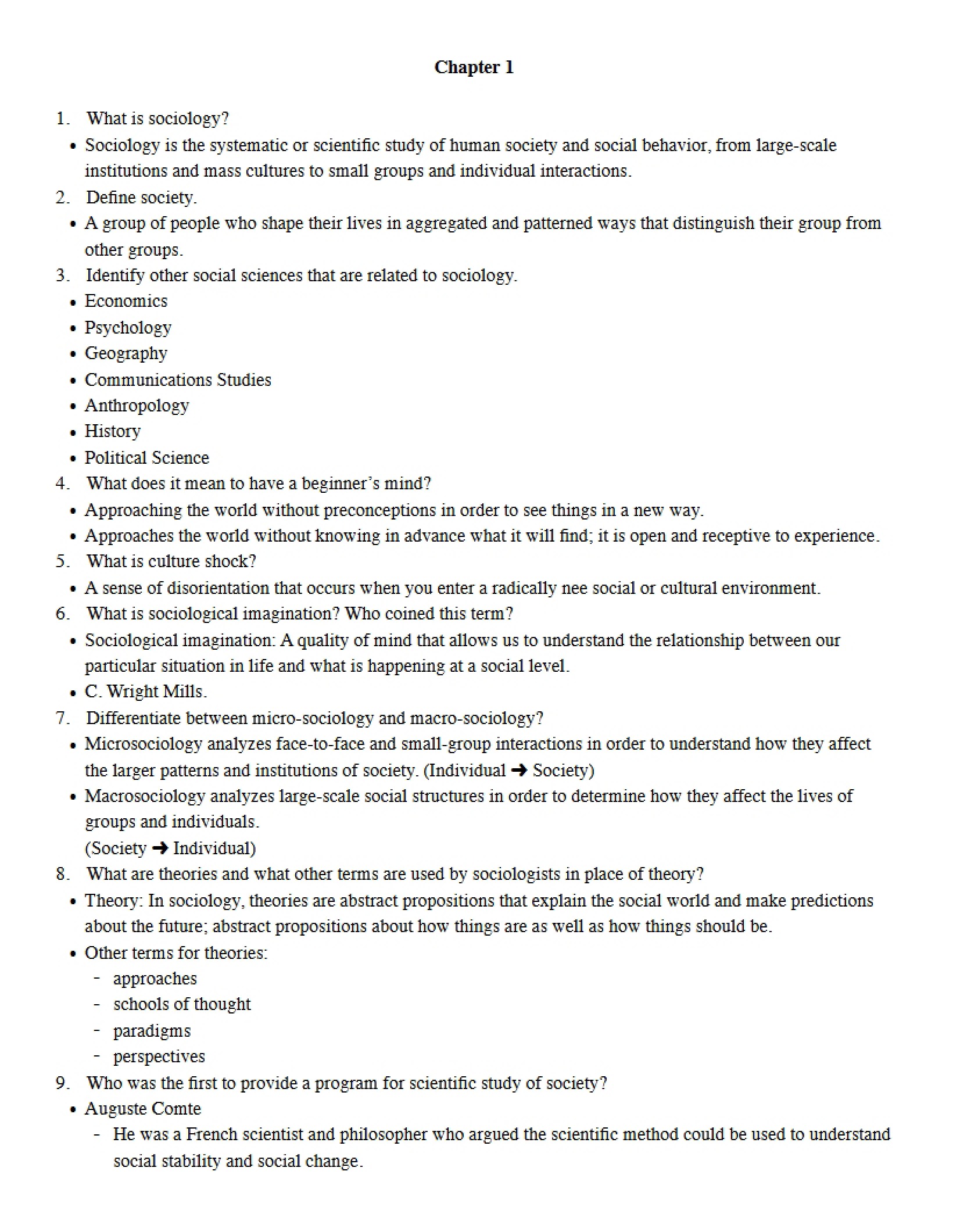 Sociology Chapter 1