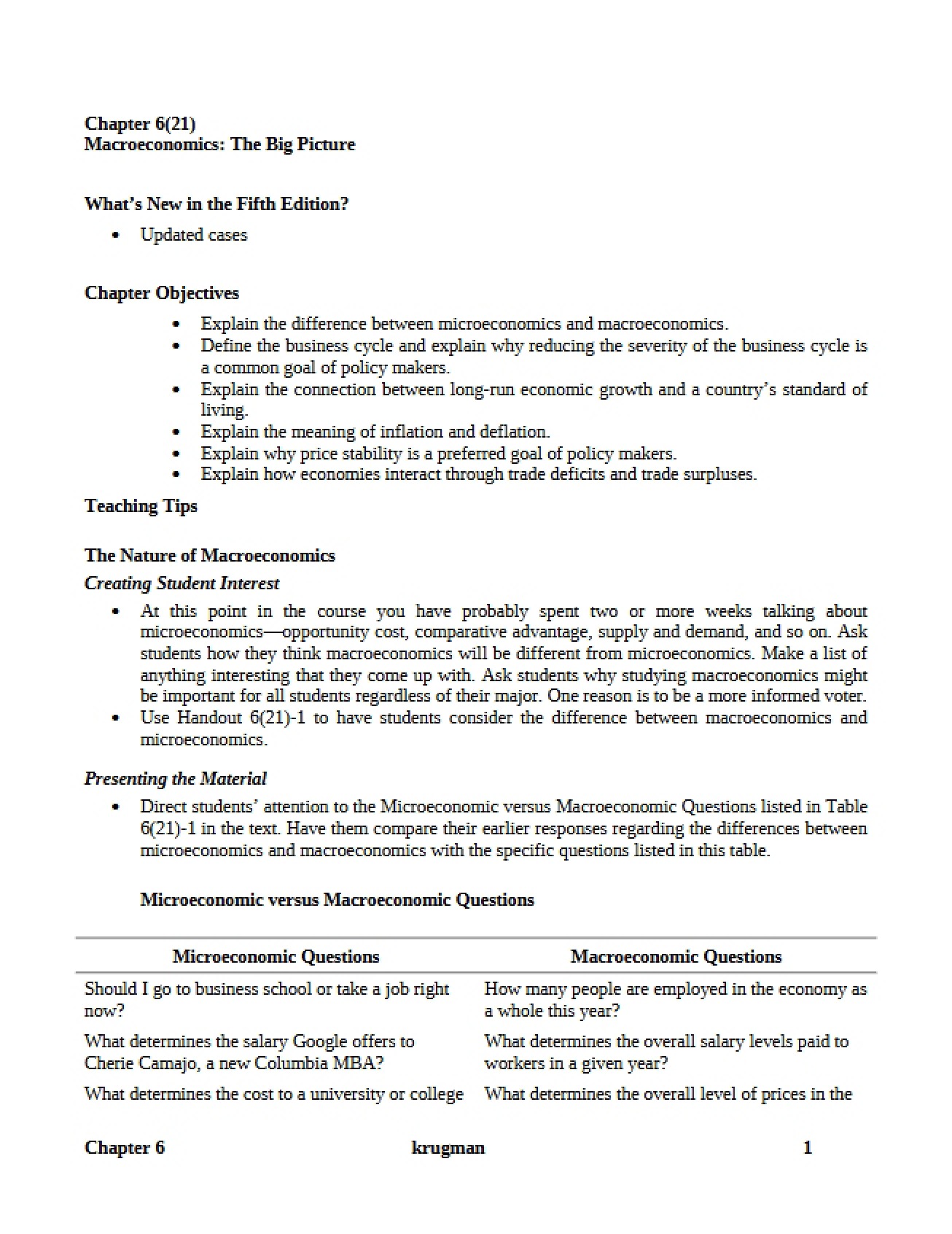 Chapter 6 Macroeconomics - The Big Picture