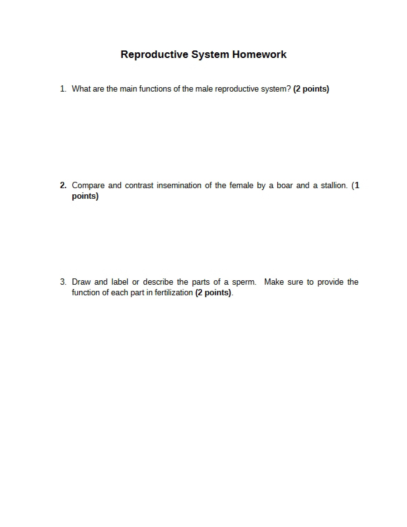 Homework on the Reproductive System of Domestic Animals