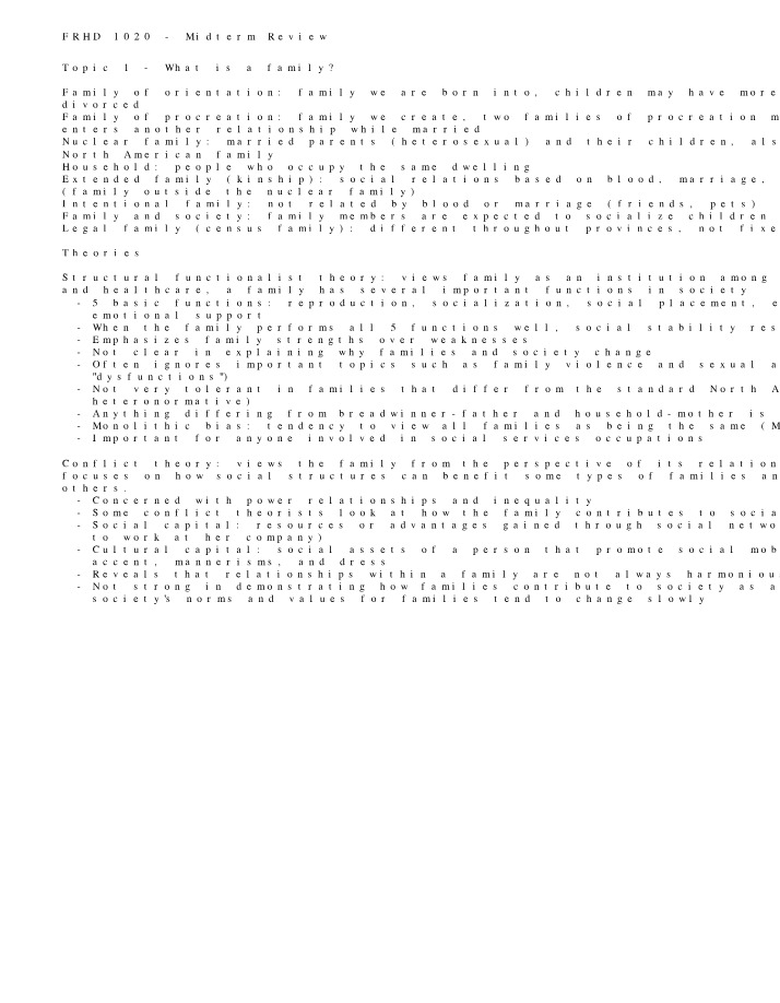 Midterm Review for FRHD 1020