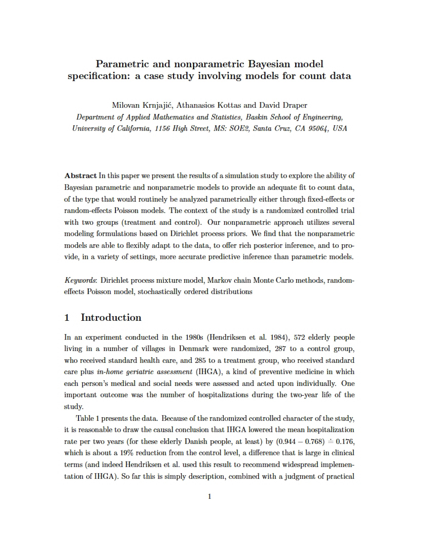 Bayesian Models Parametric and Nonparametric