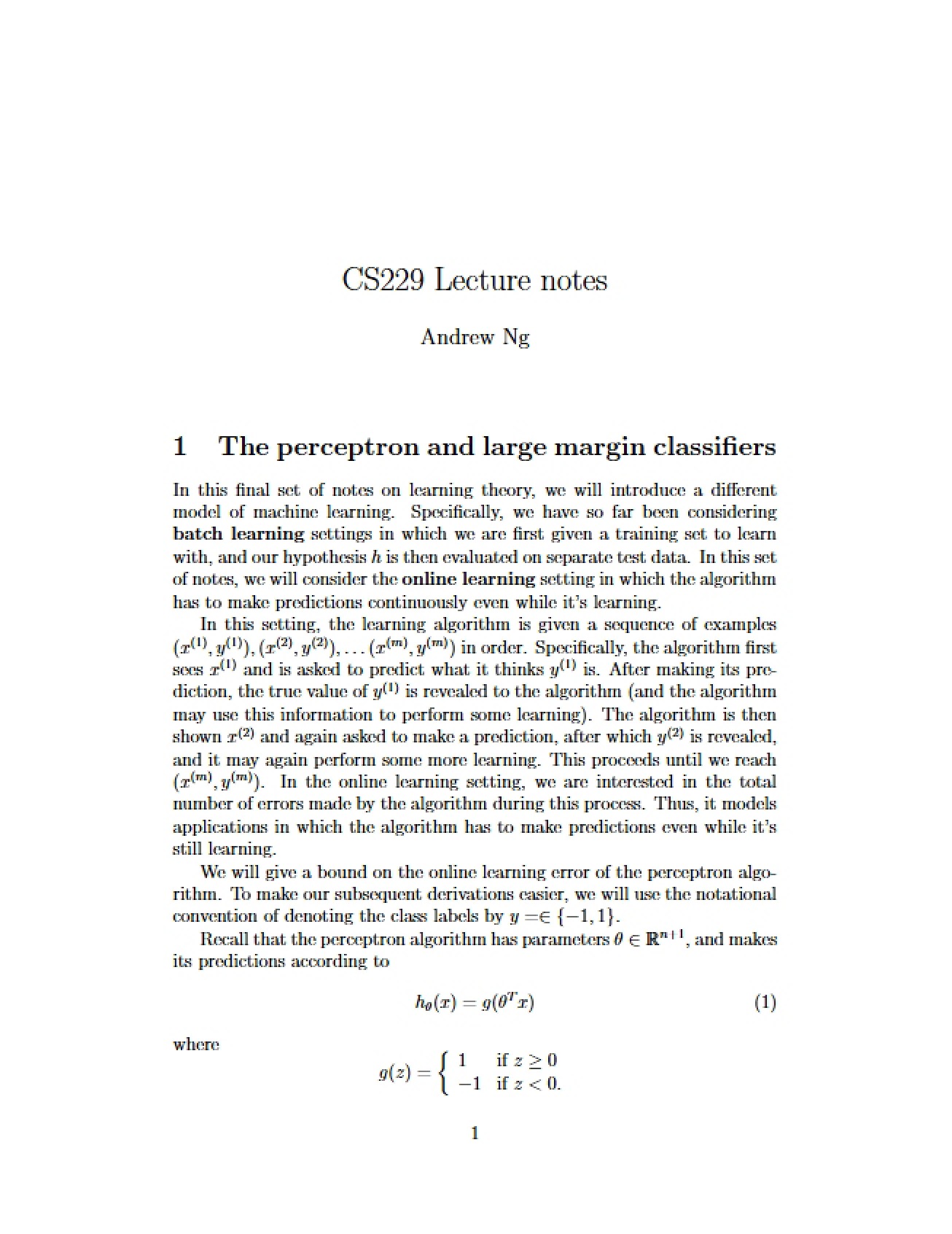Machine Learning Lecture Notes (Set 3)