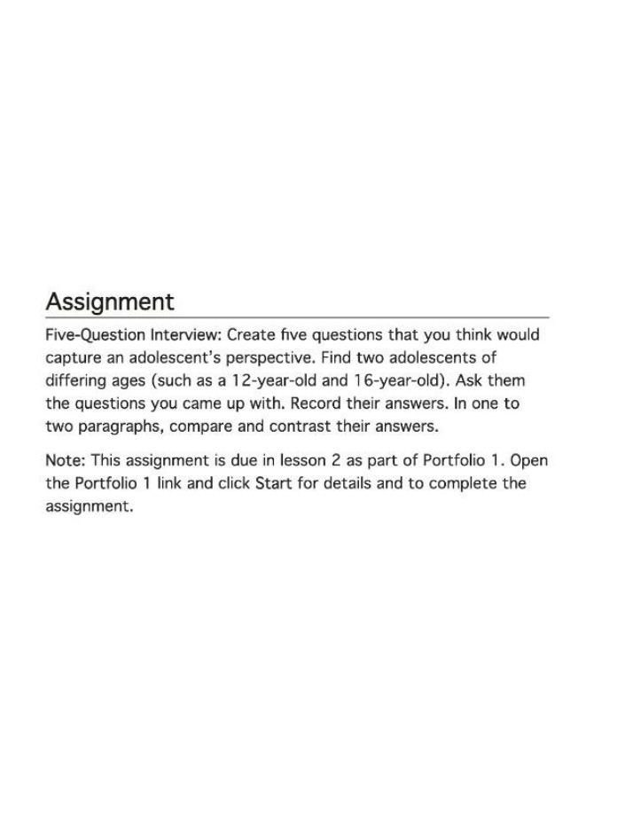 Adolescent Perspective - Five-Question Interview and Comparison