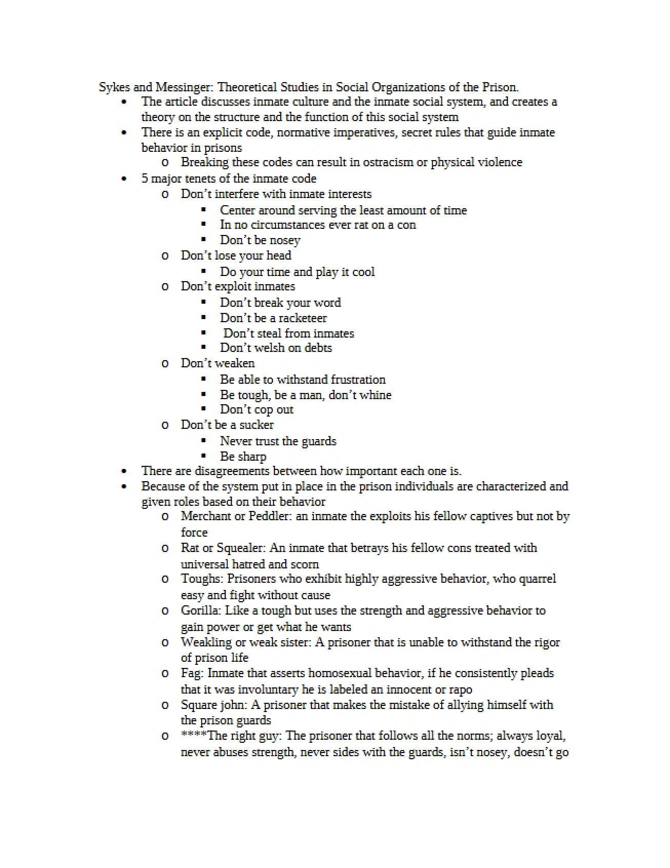 Notes from Lectures on Law and Society
