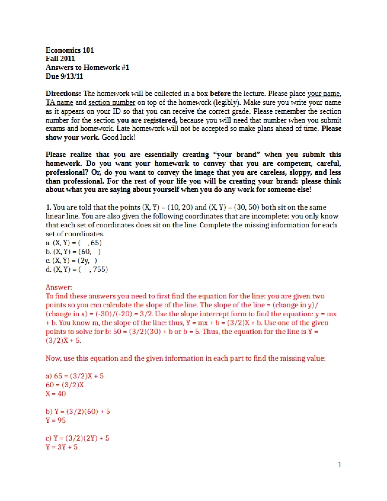 Answers for Homework One