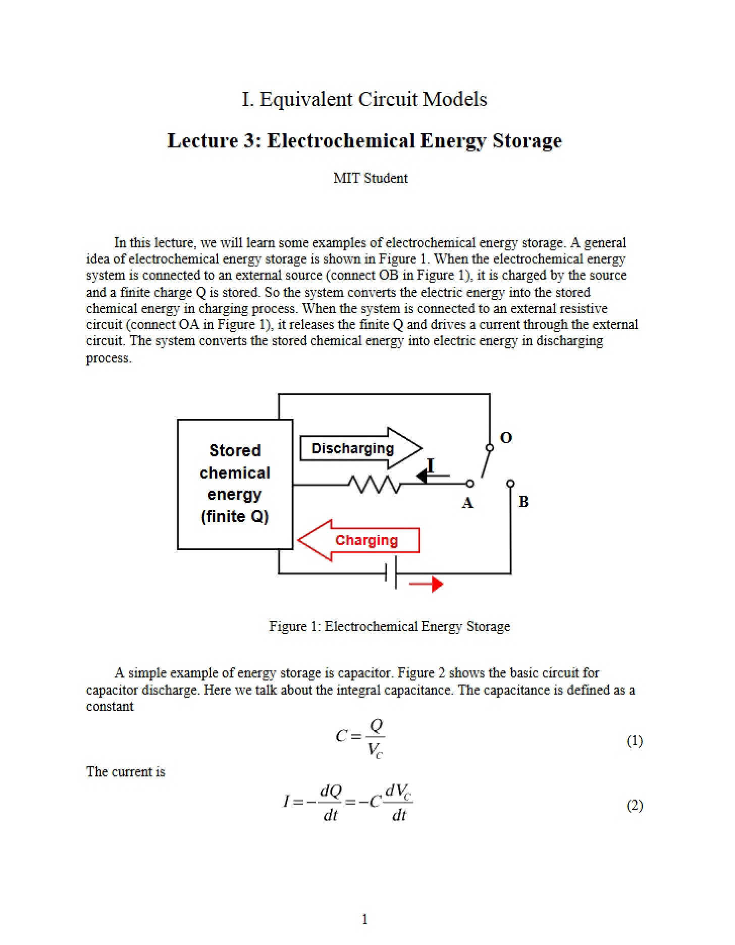Storage of Electrochemical Energy