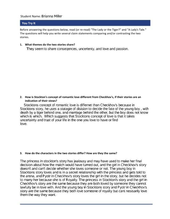 Comparing Romantic Love in A Lady's Tale and The Lady or the Tiger