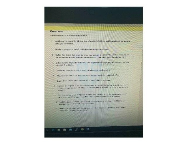 WHS and OHS Act Regulations - Questions