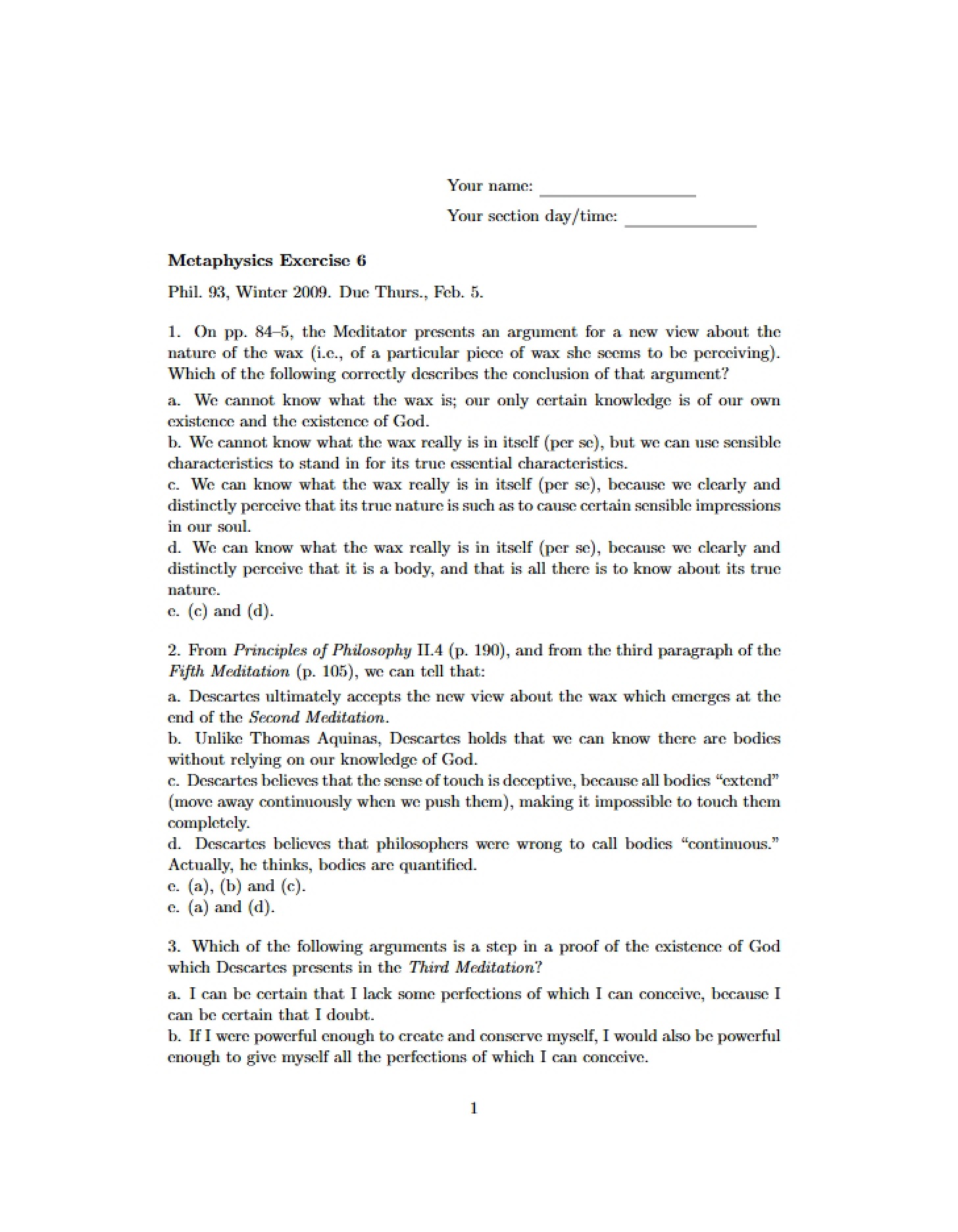 Exercise 6 Phil 93 Metaphysics