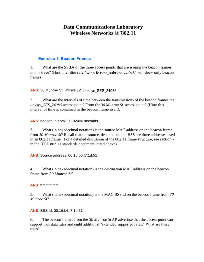 Exercises - Beacon Frames and Data Transfer