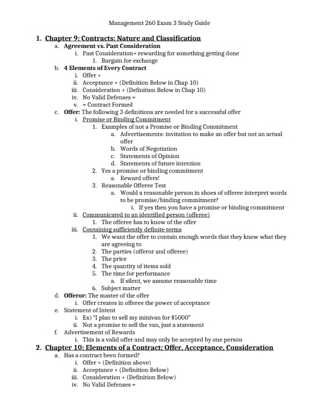 Contracts Classification and Nature (Chapter 9)