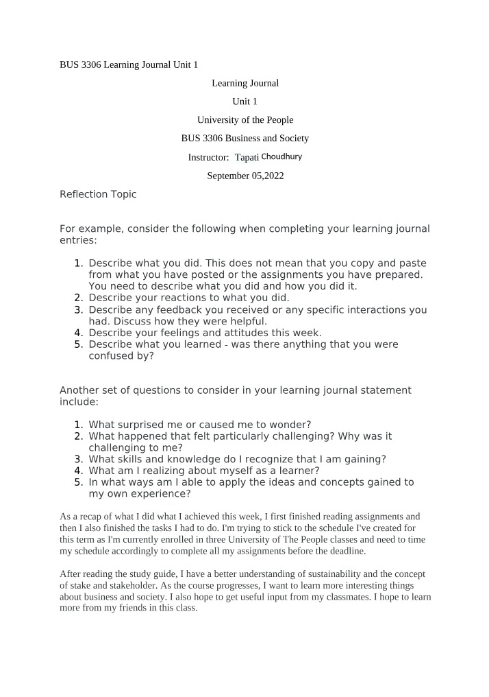 Unit 1 Learning Journal
