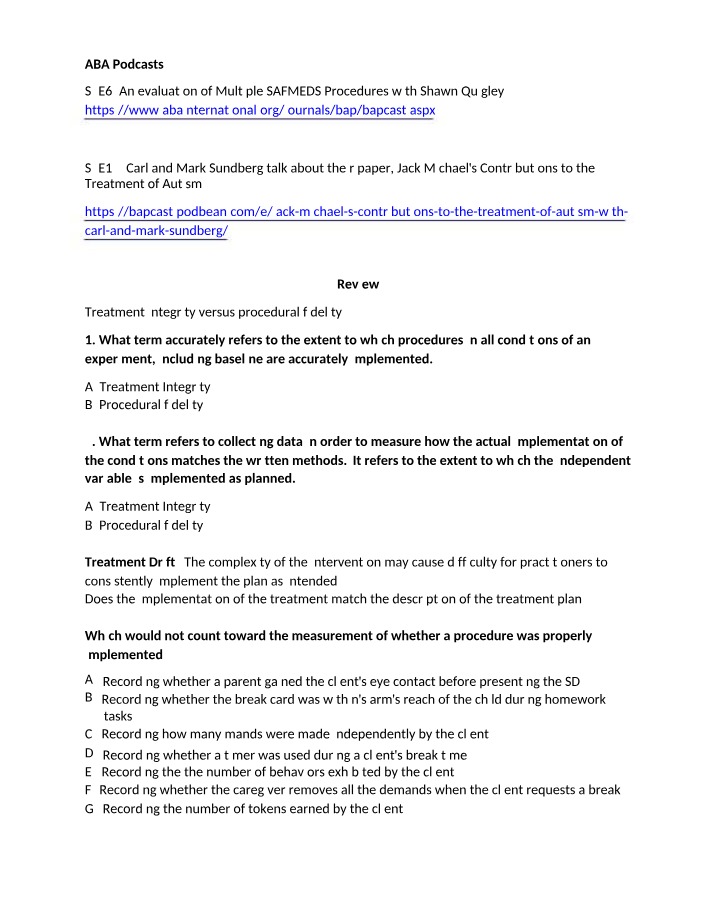 Review Questions for ABA Podcasts