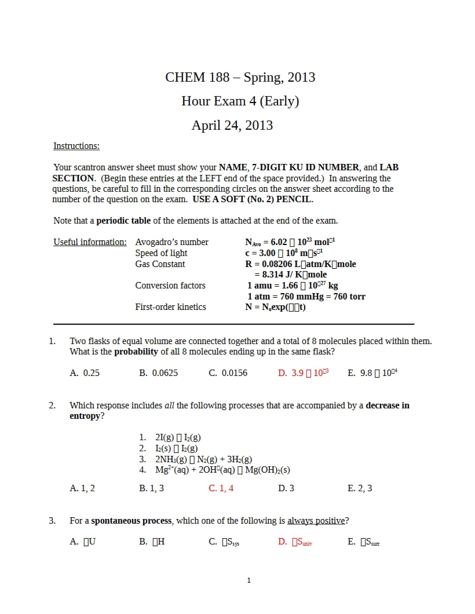 Early 2013 Exam Four