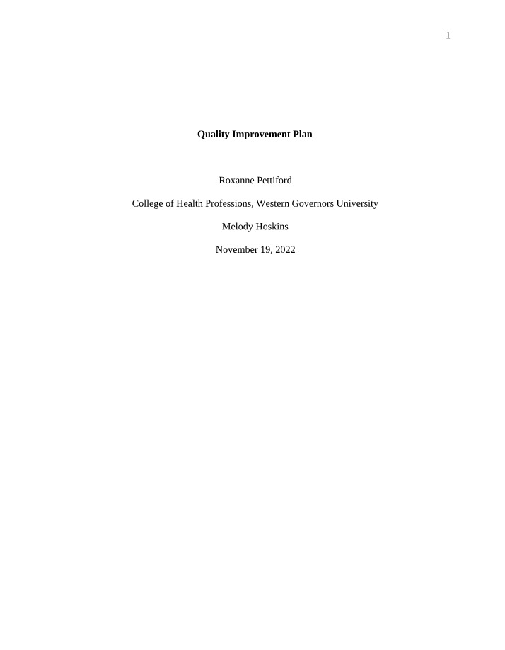 Quality Improvement Plan for Patient Experience