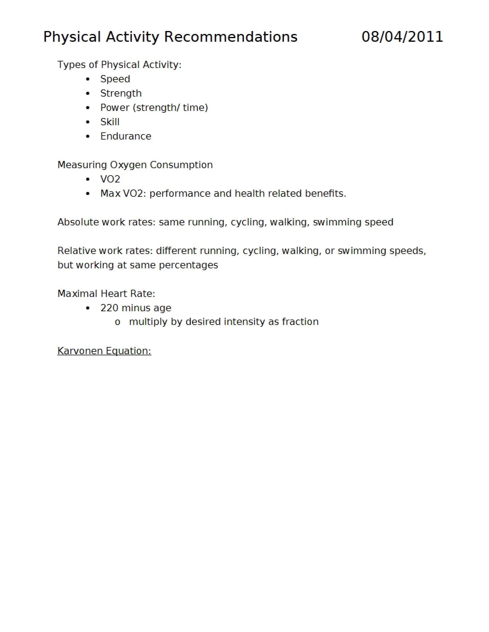 Recommended Physical Activity