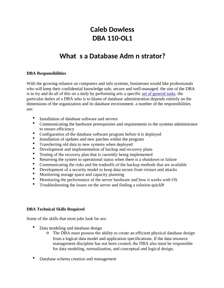 What a Database Administrator Is
