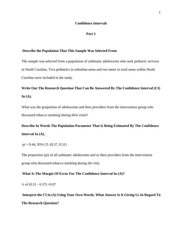 Confidence Interval Exercises