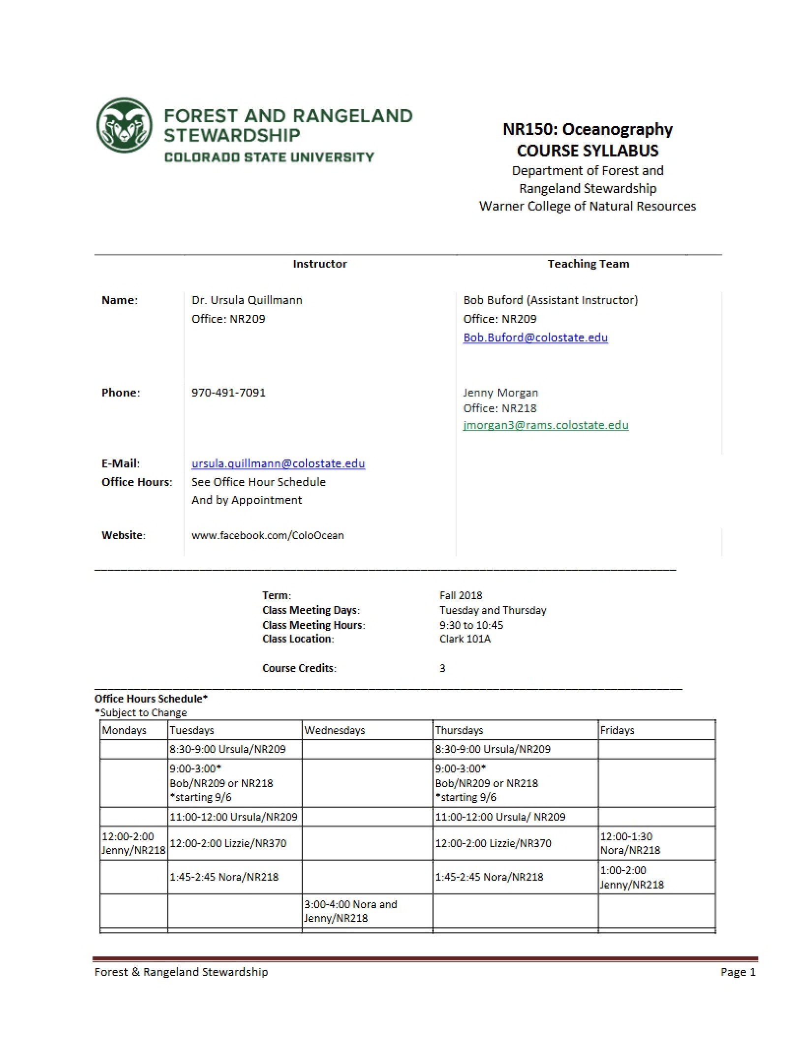 Oceanography Course Syllabus