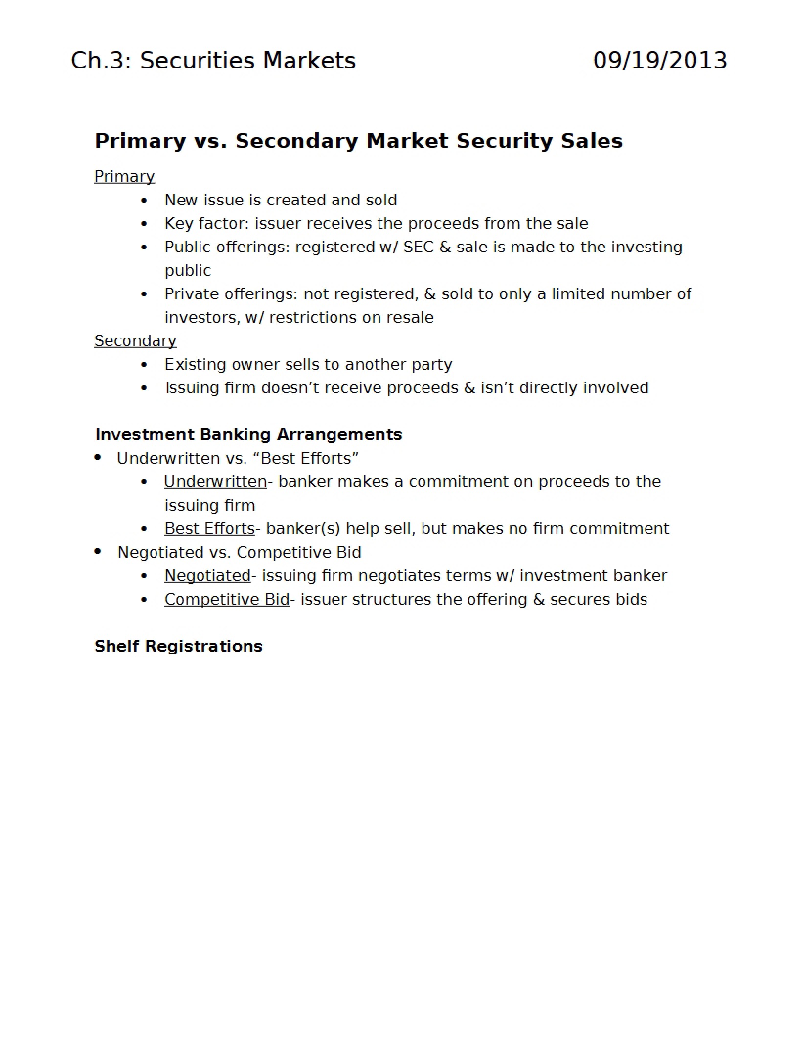 Markets for Securities - Chapter Three
