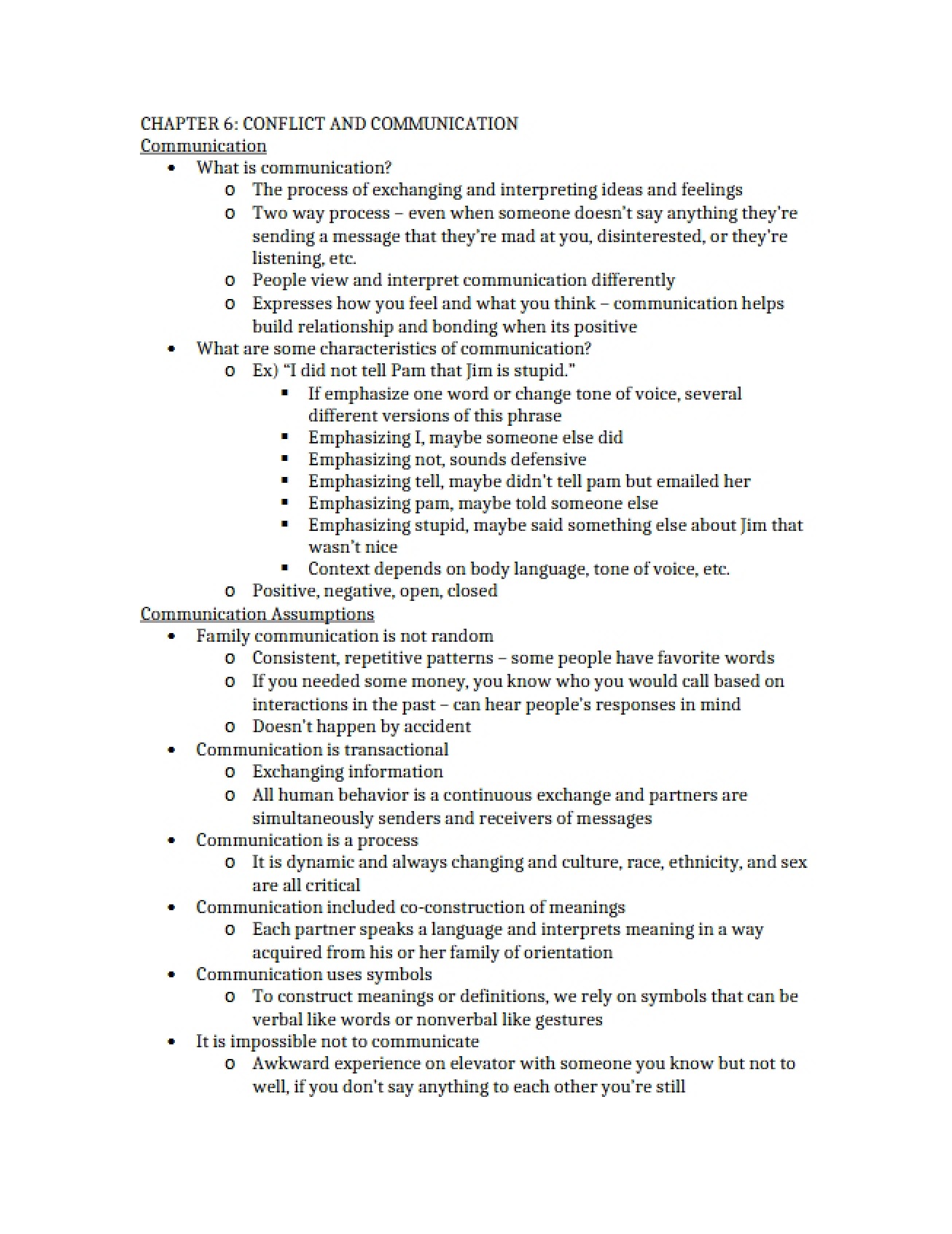 Examination of Conflict and Communication from Chapter 6